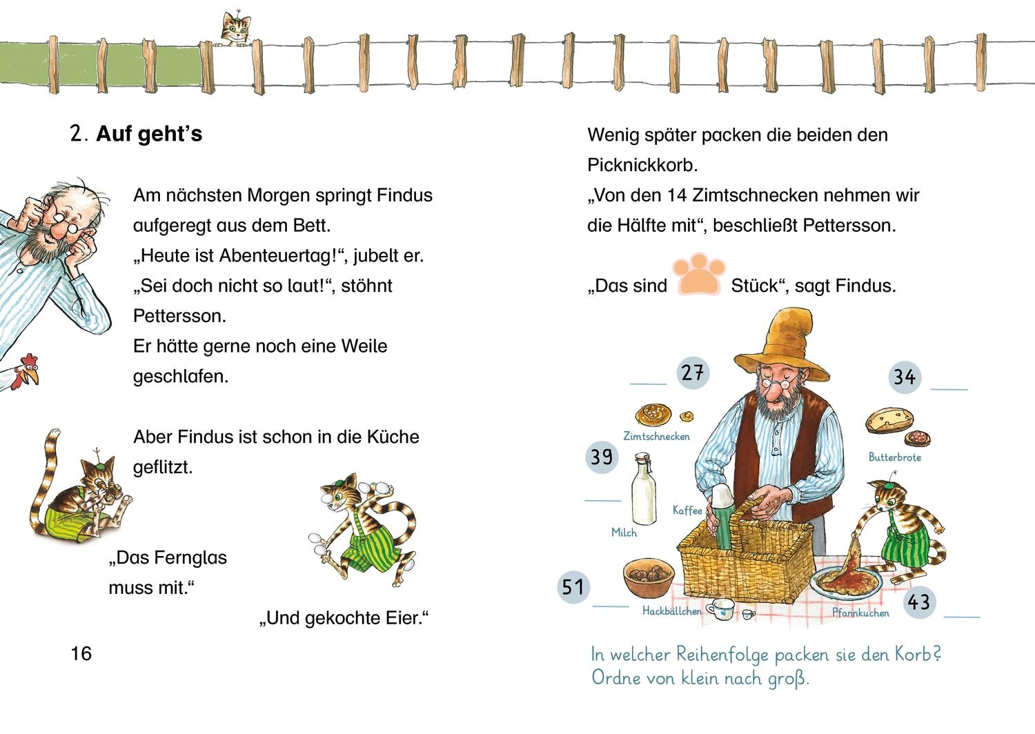 Beispielinhalt (Bild) Pettersson und Findus. Findus erlebt ein Abenteuer
