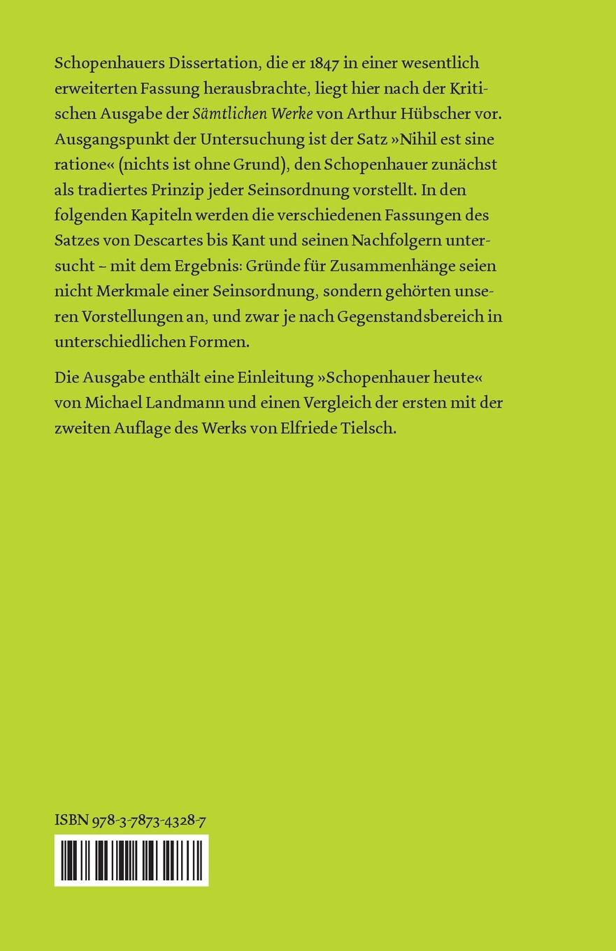 Rückseitencover Über die vierfache Wurzel des Satzes vom zureichenden Grunde