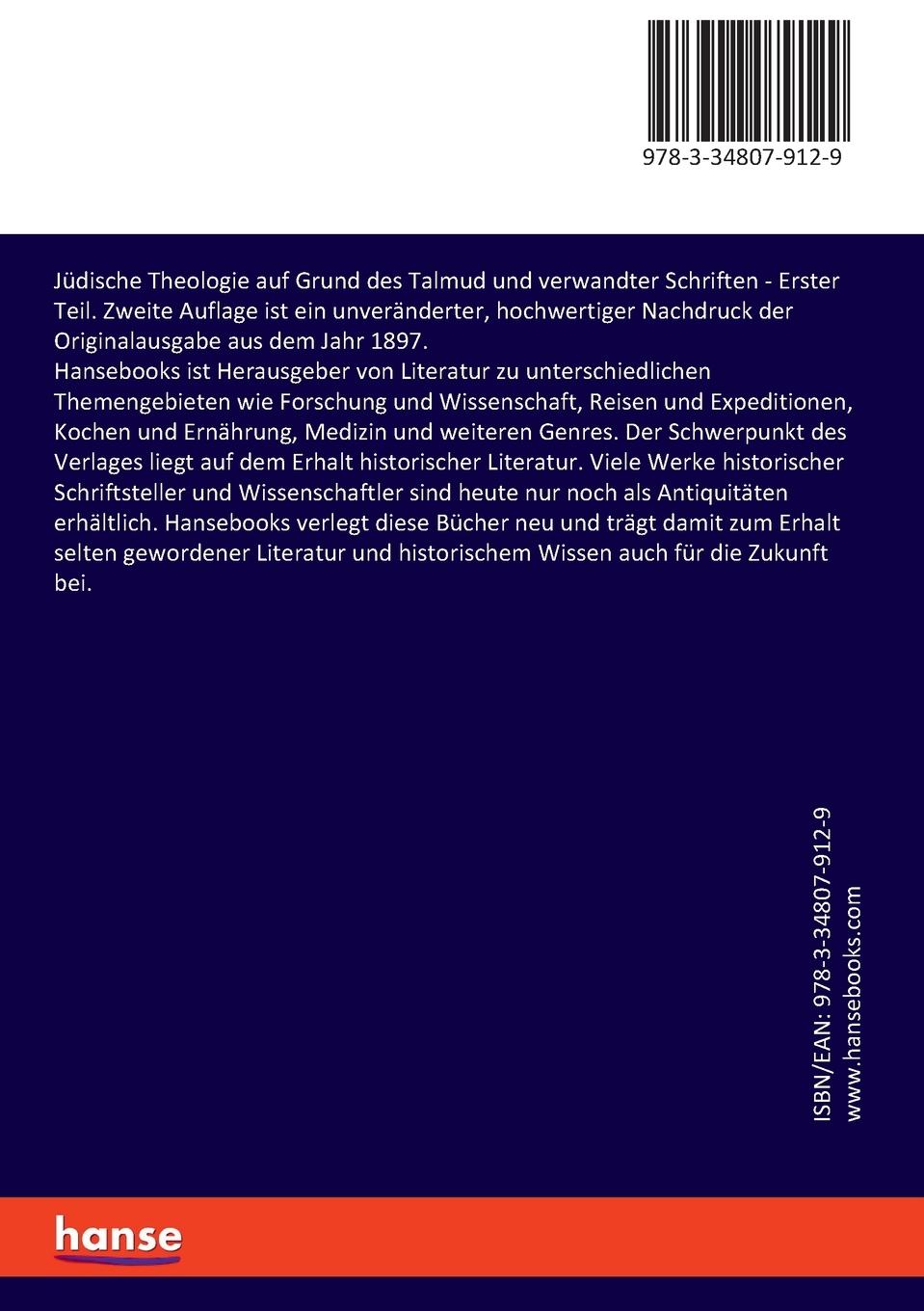 Rückseitencover Jüdische Theologie auf Grund des Talmud und verwandter Schriften