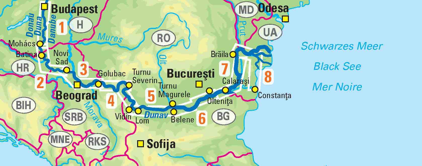 Beispielinhalt (Bild) EuroVelo6 (Budapest - Schwarzes Meer) 1:100 000