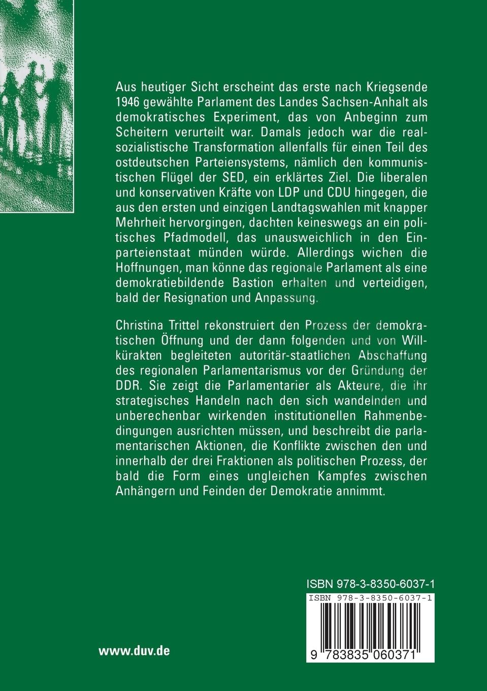 Rückseitencover Die Landtagsfraktionen in Sachsen-Anhalt von 1946 bis 1950