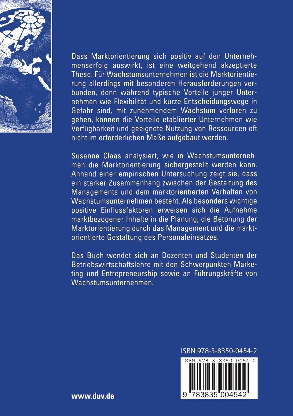 Rückseitencover Marktorientiertes Management in Wachstumsunternehmen