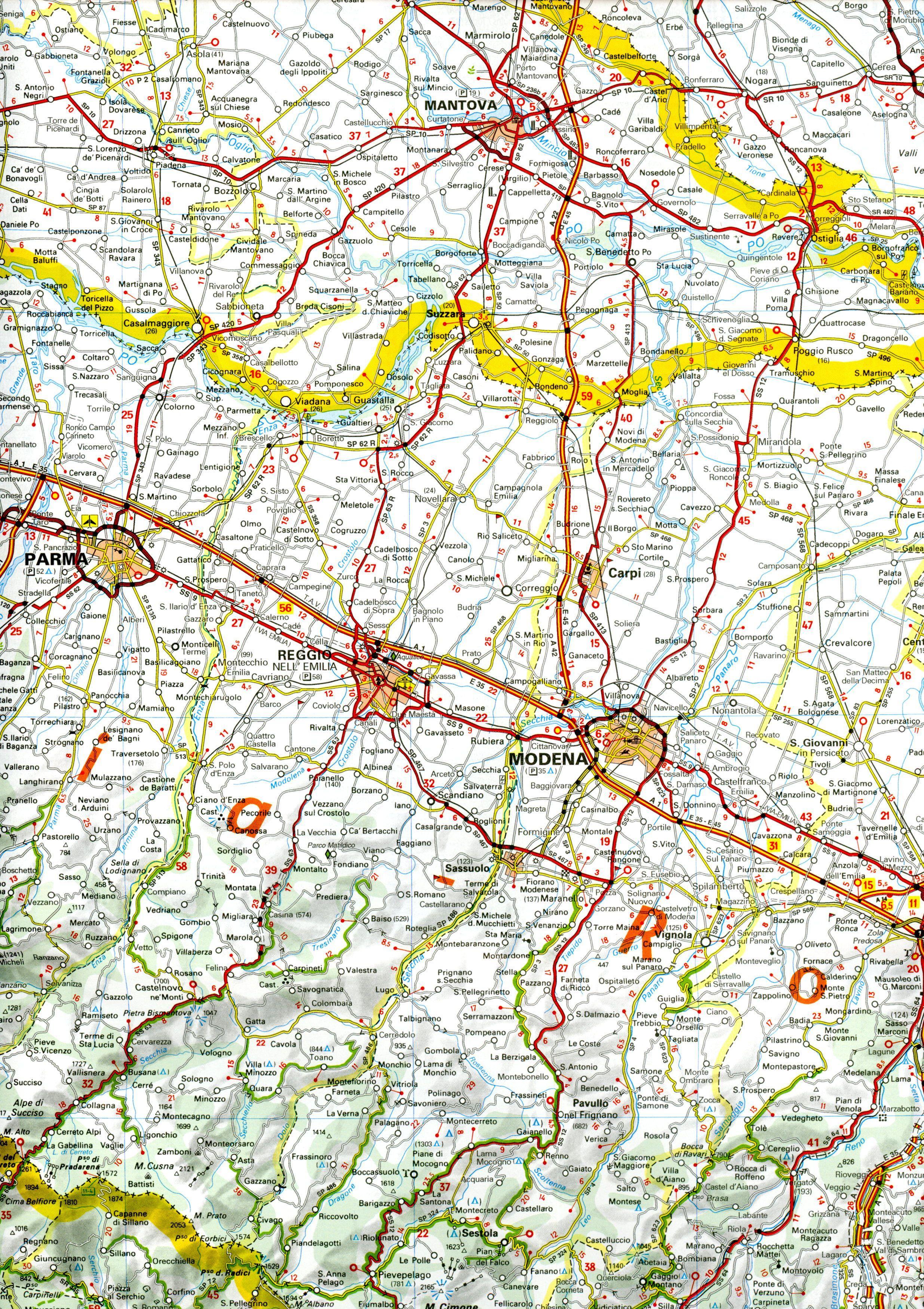 Beispielinhalt (Bild) Michelin Trentino-Südtirol,Venetien, Friaul-Julisch Venetien, Emilia Romagna. Straßen- und Tourismuskarte 1:400.000