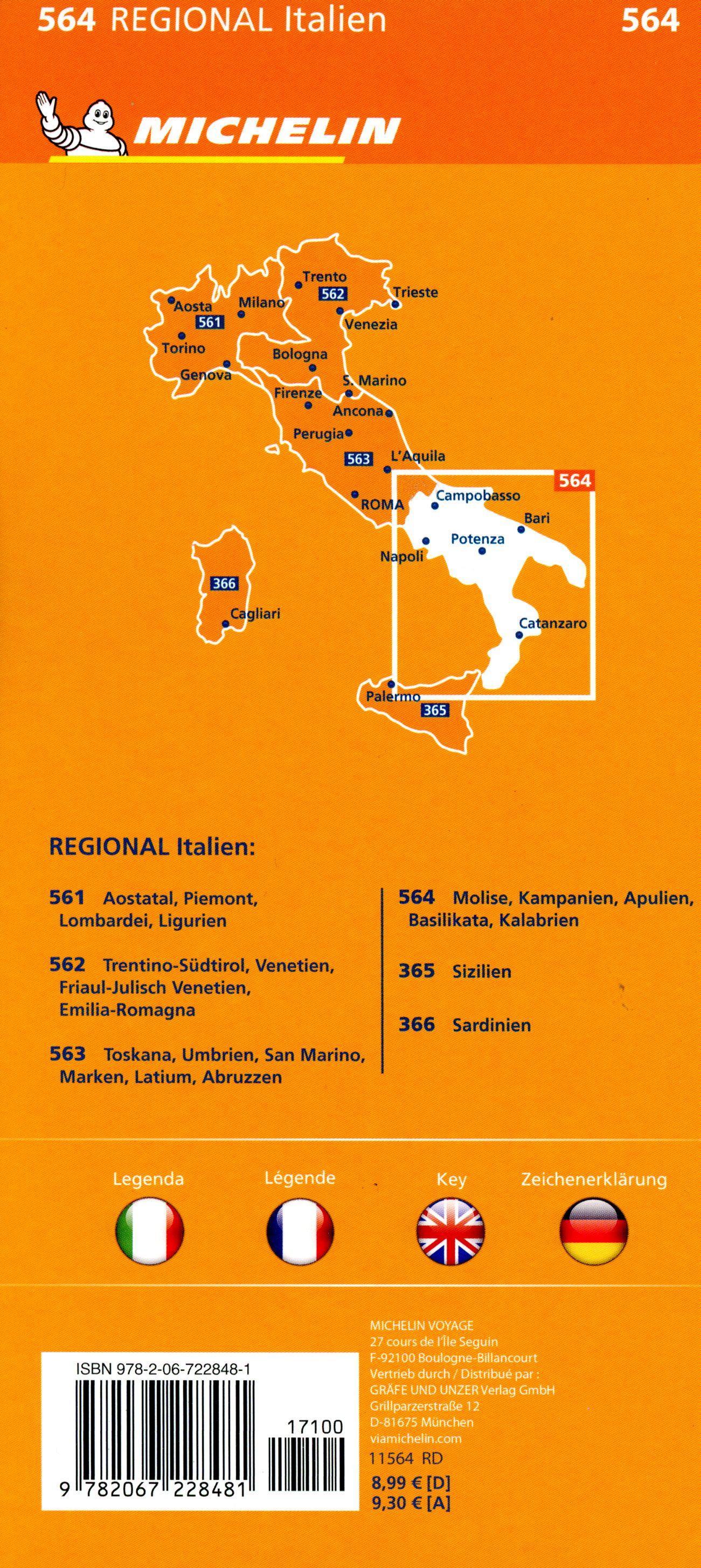 Beispielinhalt (Bild) Michelin Molise, Kampanien, Apulien, Basilikata, Kalabrien. Straßen- und Tourismuskarte 1:400.000