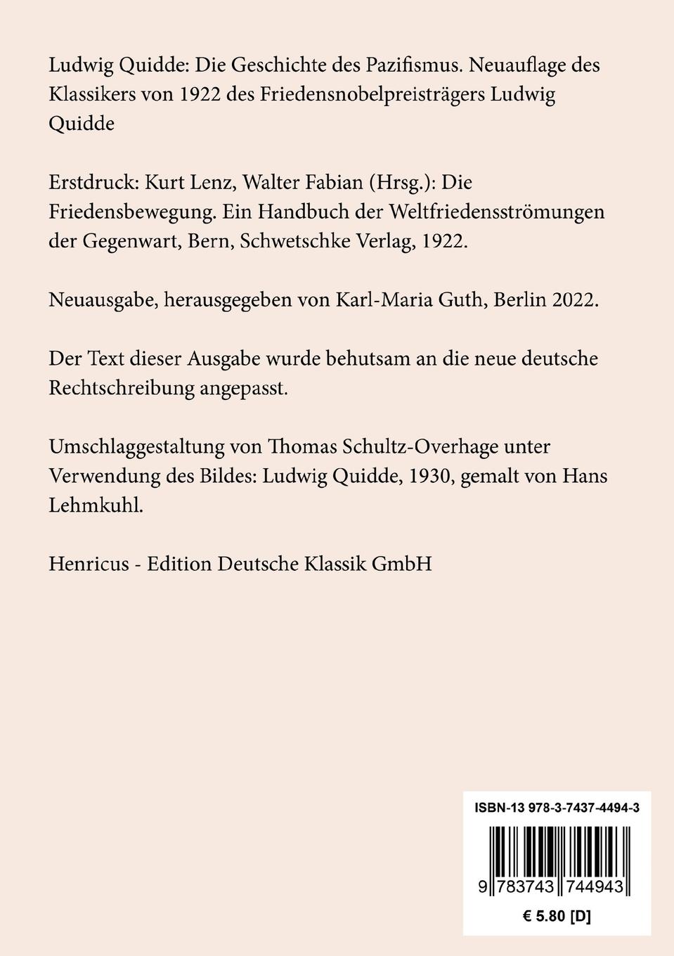 Rückseitencover Die Geschichte des Pazifismus
