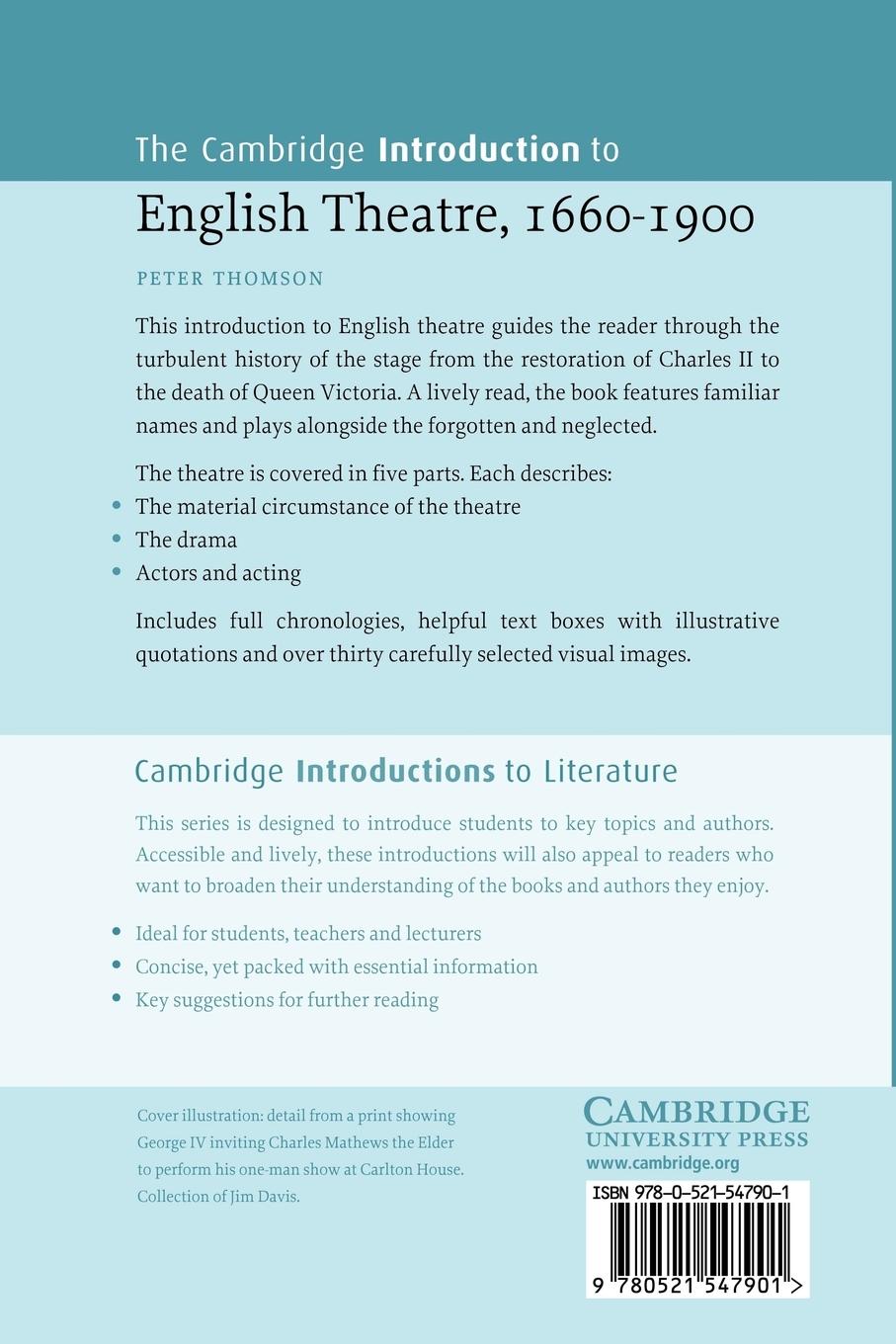 Rückseitencover The Cambridge Introduction to English Theatre, 1660-1900