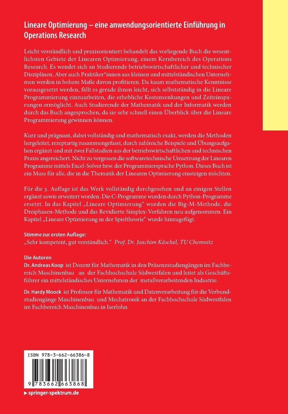 Rückseitencover Lineare Optimierung - eine anwendungsorientierte Einführung in Operations Research