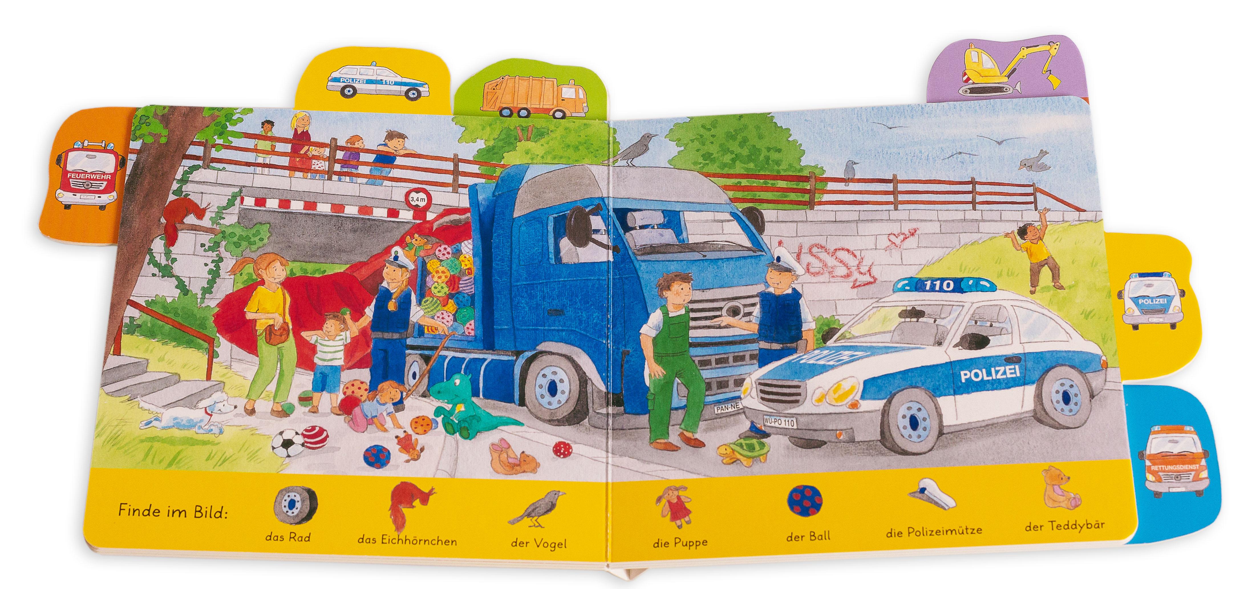 Beispielinhalt (Bild) Suchbuch für kleine Entdecker. Fahrzeuge im Einsatz
