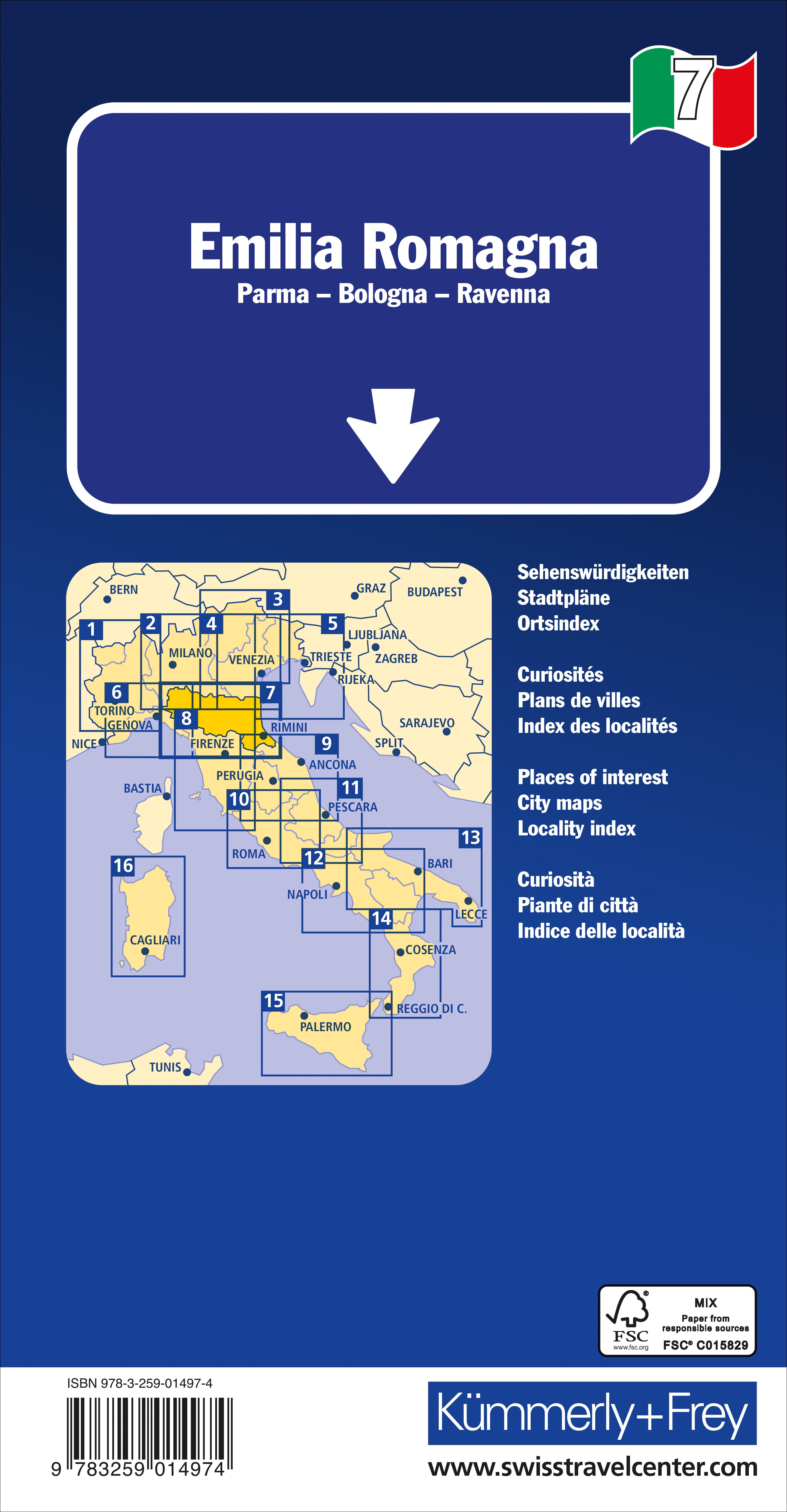 Rückseitencover Kümmerly+Frey Regional-Strassenkarte 7 Emilia Romagna 1:200.000