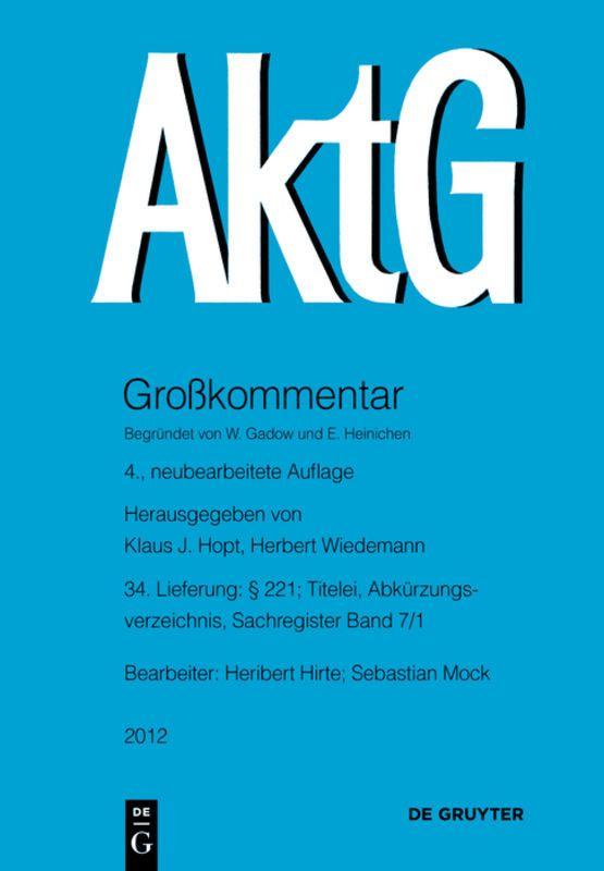 Vorderes Coverbild § 221; Titelei, Abkürzungsverzeichnis, Sachregister Band 7/1