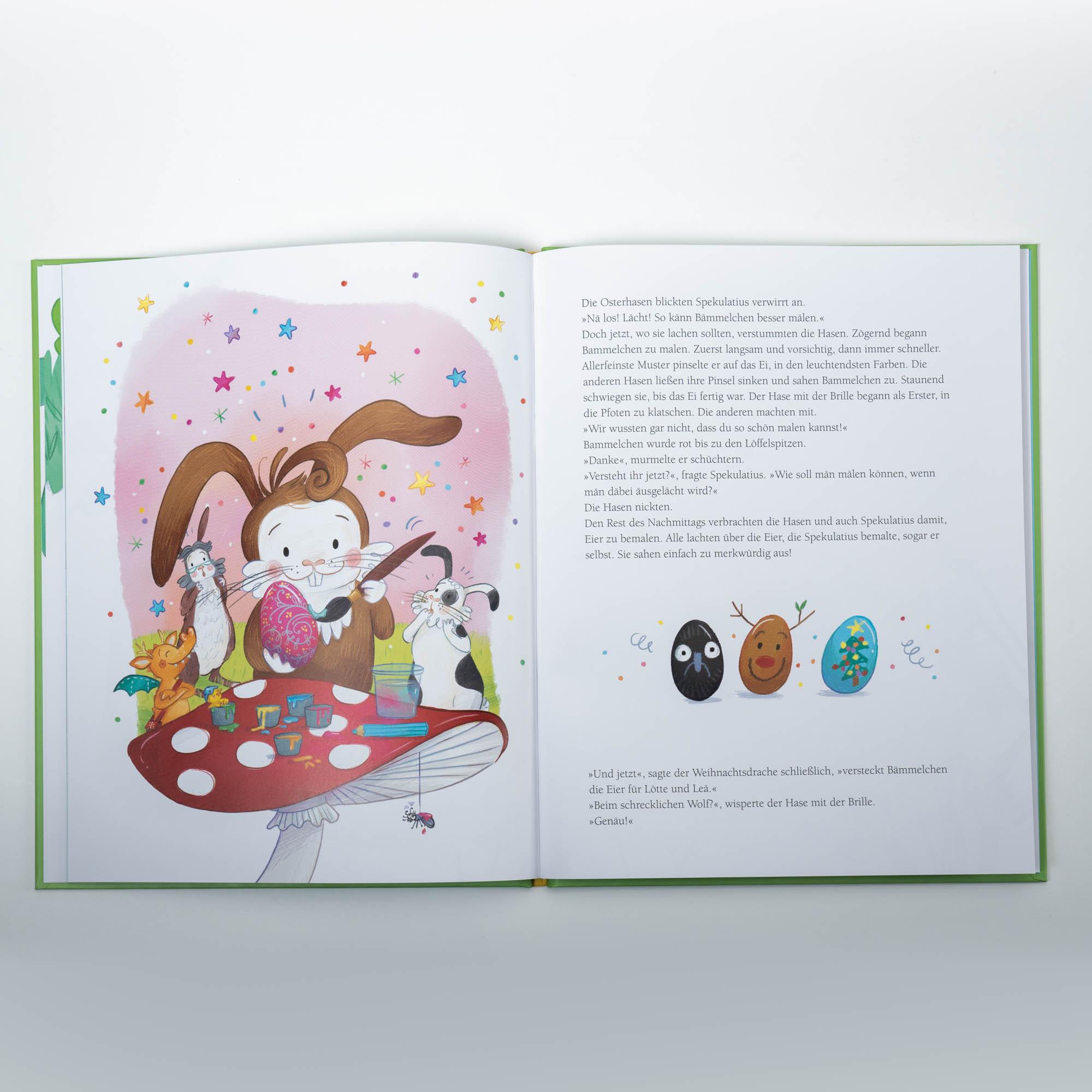 Beispielinhalt (Bild) Spekulatius, der Weihnachtsdrache. Spekulatius und Bammelchen, der Osterhase