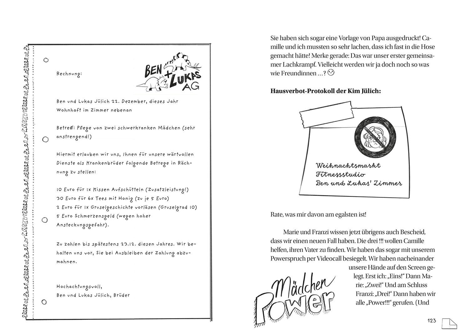 Beispielinhalt (Bild) Die drei !!!, Kims Tagebuch, Pleiten, Pech und Pannen