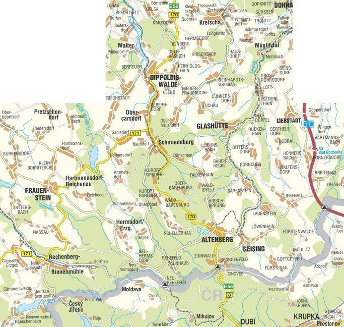 Beispielinhalt (Bild) Osterzgebirge zwischen Dippoldiswalde und Teplice 1 : 33 000