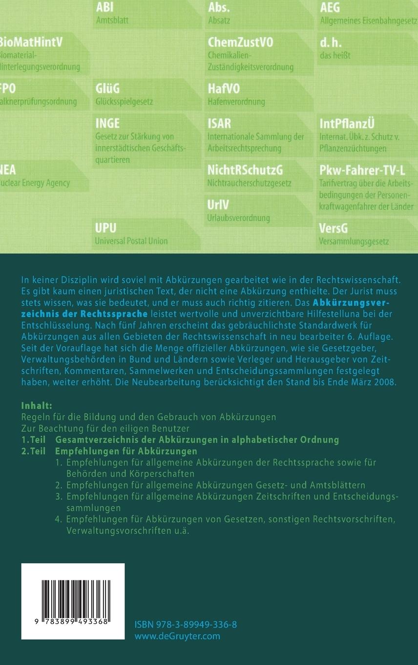 Rückseitencover Abkürzungsverzeichnis der Rechtssprache