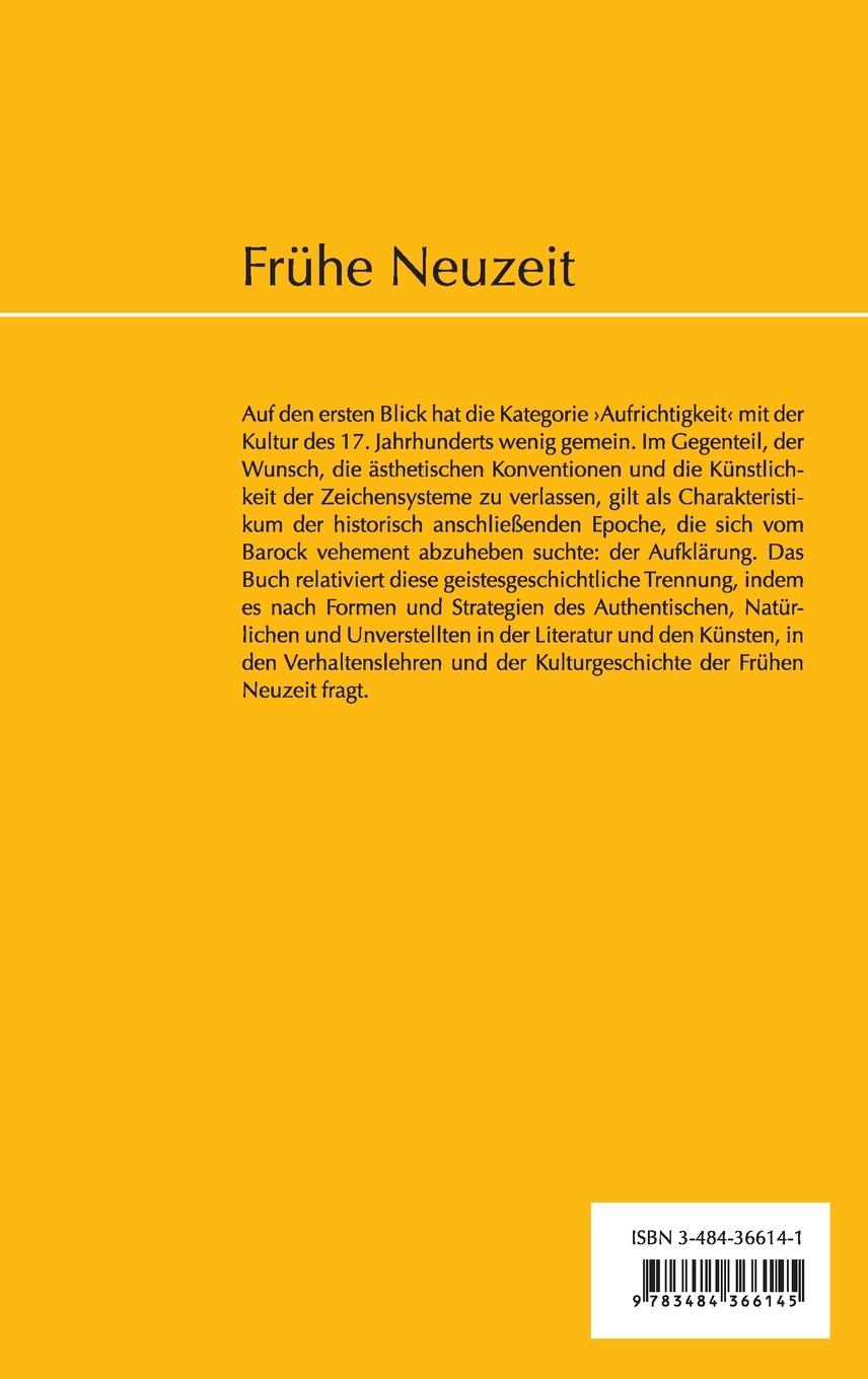 Rückseitencover Die Kunst der Aufrichtigkeit im 17. Jahrhundert