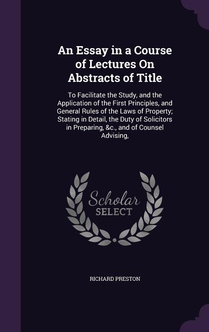 Vorderes Coverbild An Essay in a Course of Lectures On Abstracts of Title