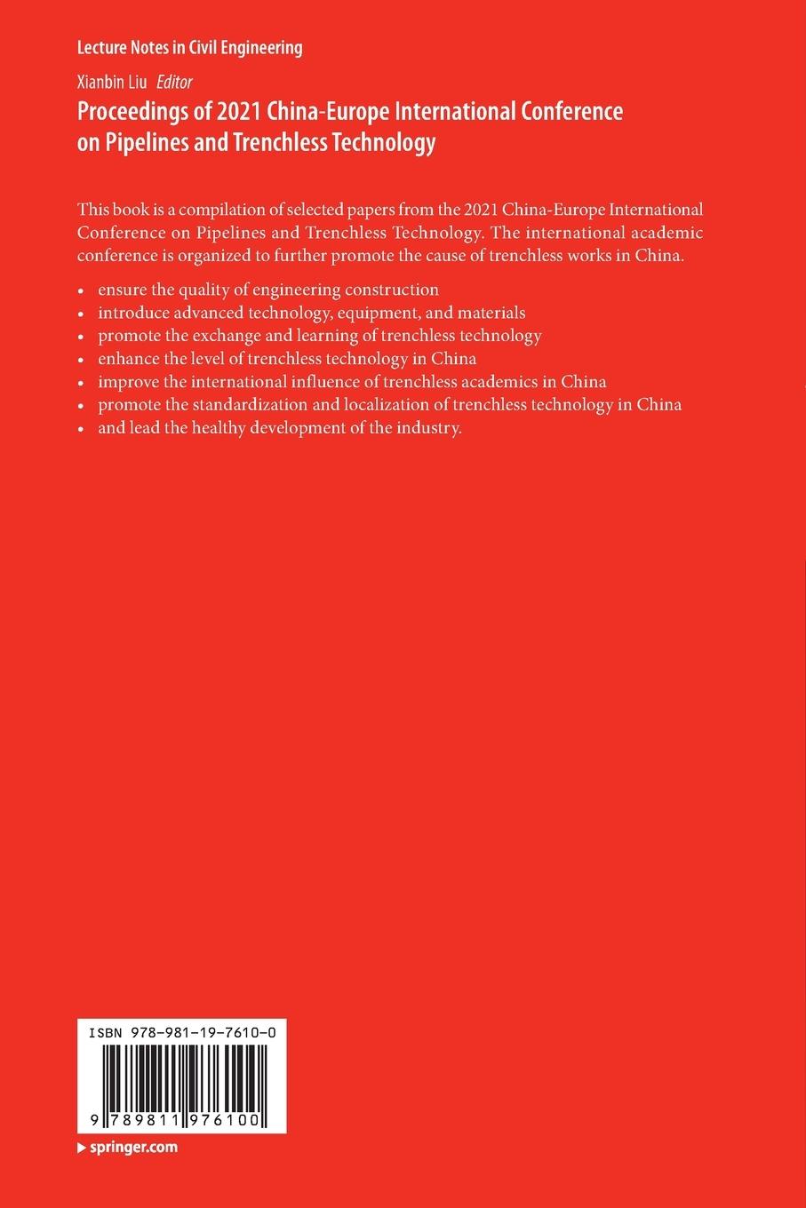 Rückseitencover Proceedings of 2021 China-Europe International Conference on Pipelines and Trenchless Technology
