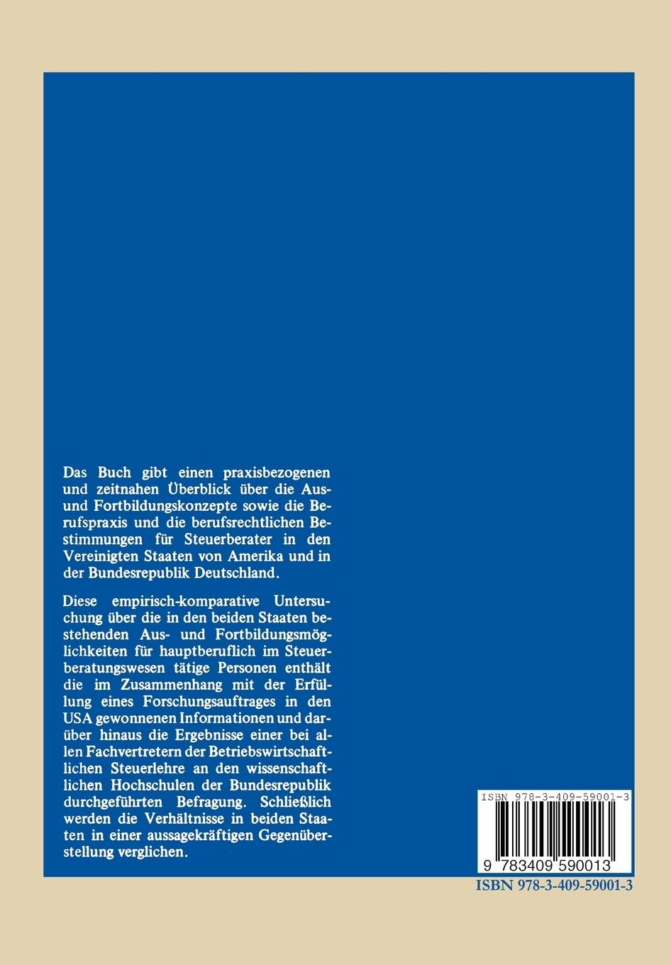 Rückseitencover Steuerberatungslehre in den Vereinigten Staaten von Amerika und der Bundesrepublik Deutschland