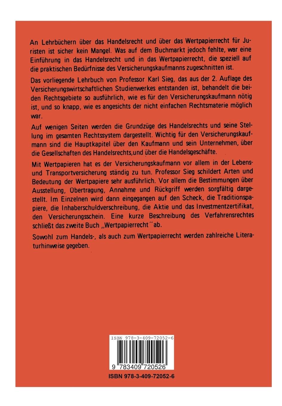 Rückseitencover Handels- und Wertpapierrecht für Versicherungskaufleute