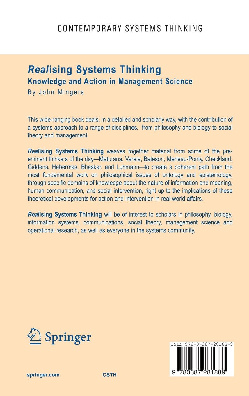 Rückseitencover Realising Systems Thinking: Knowledge and Action in Management Science