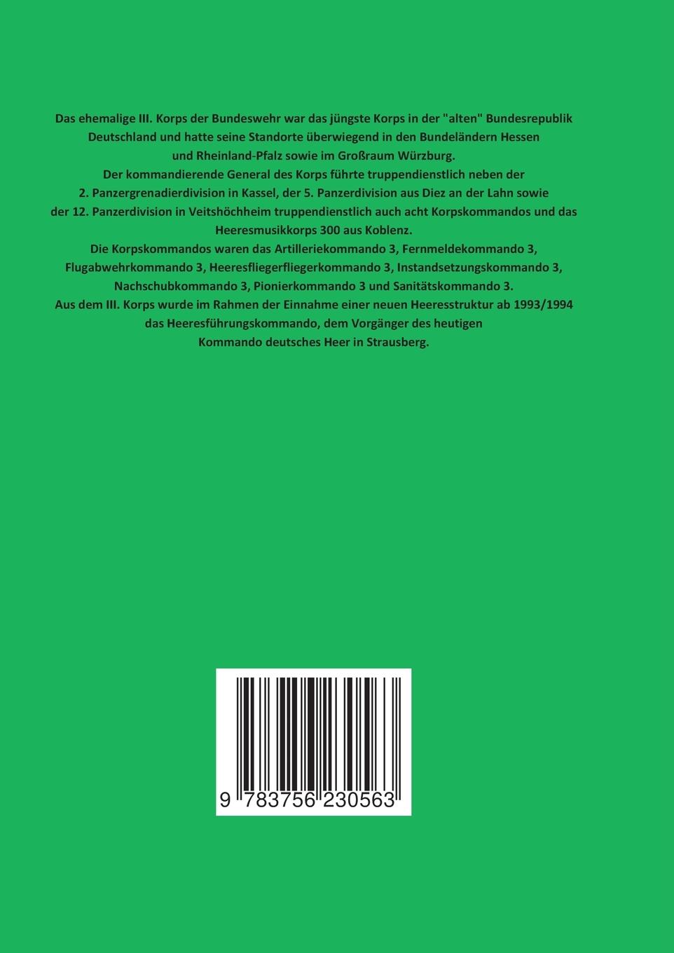 Rückseitencover Das III. Korps und seine Korpstruppen