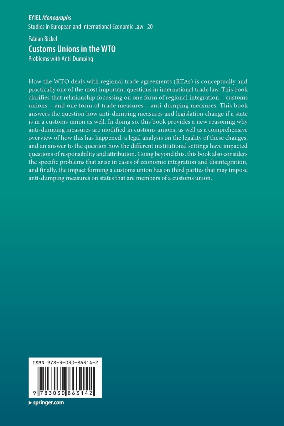 Rückseitencover Customs Unions in the WTO