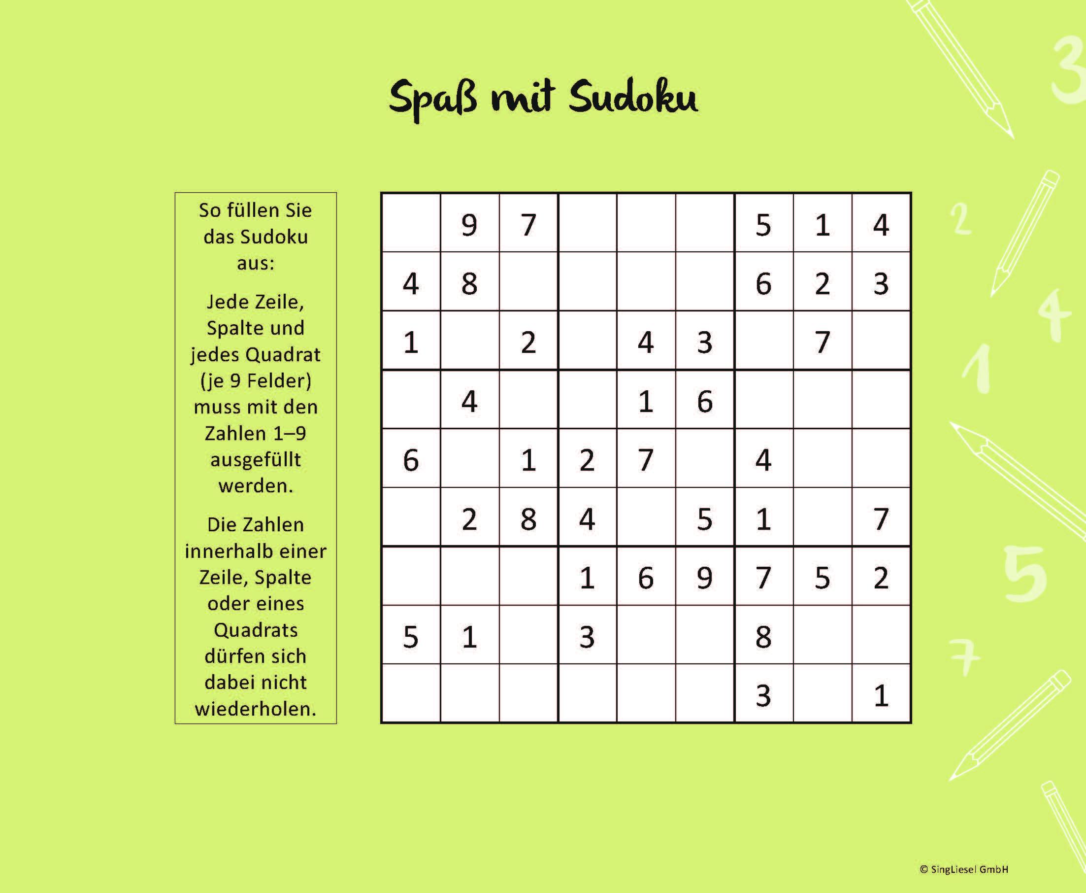 Beispielinhalt (Bild) Einfache Sudokus für Senioren, die Spaß machen. Rätsel-Spaß, Beschäftigung und Gedächtnistraining für Senioren. Auch mit Demenz. Großdruck.