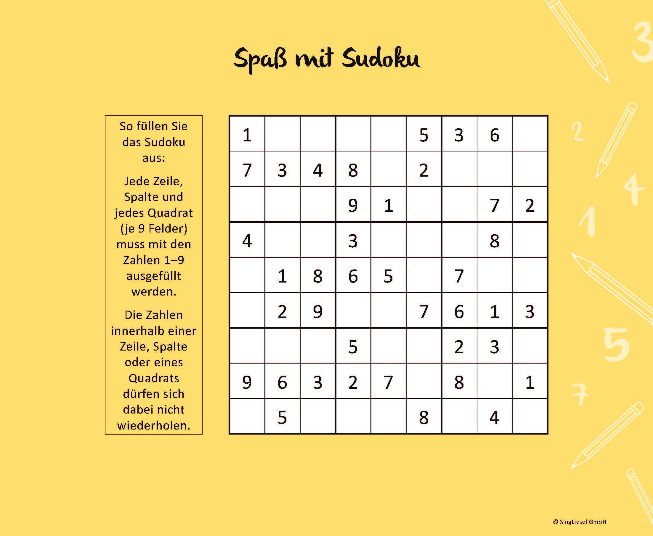 Beispielinhalt (Bild) Einfache Sudokus für Senioren, die Spaß machen. Rätsel-Spaß, Beschäftigung und Gedächtnistraining für Senioren. Auch mit Demenz. Großdruck.