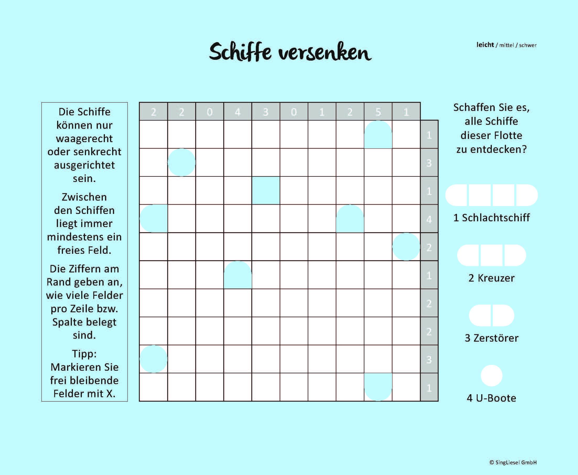 Beispielinhalt (Bild) Schiffe versenken. Jetzt ohne Gegner alleine spielen. Der Spiele-Klassiker als Einzel-Spieler-Version. Gedächtnistraining und Logik-Spiel für stundenlangen Rätsel-Spaß. Rätsel-Block im XXL-Format