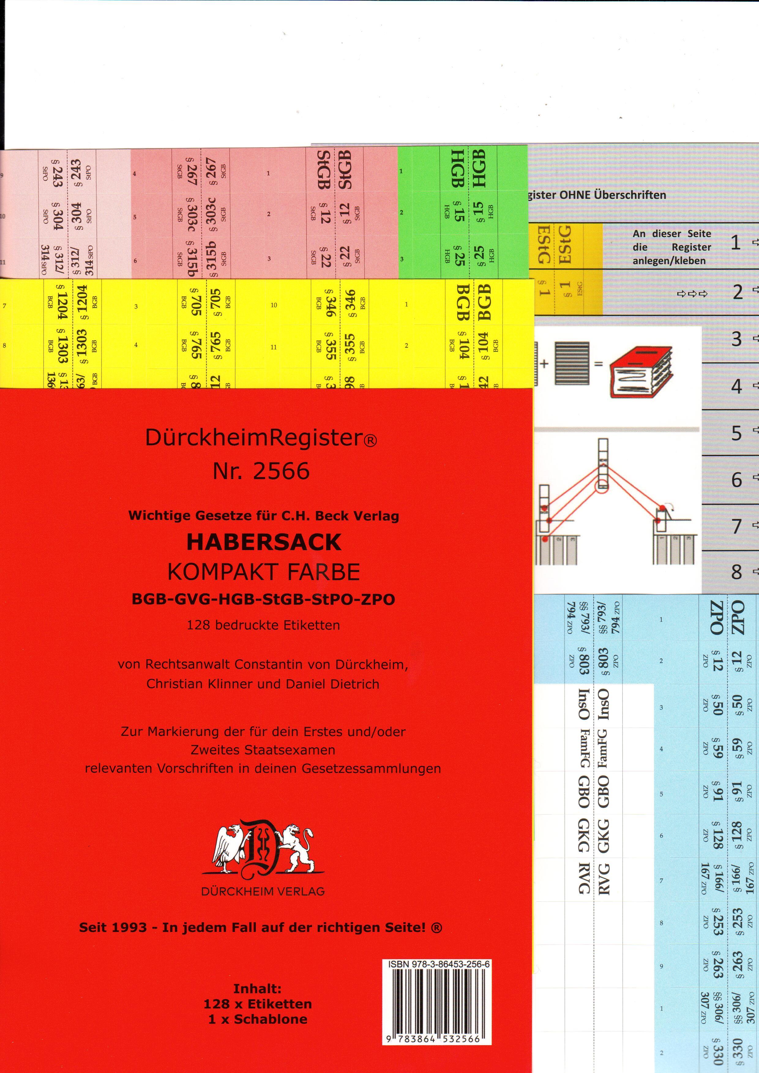 Vorderes Coverbild DürckheimRegister® Griffregister Nr. 2566 - Habersack Kompakt Farbe
