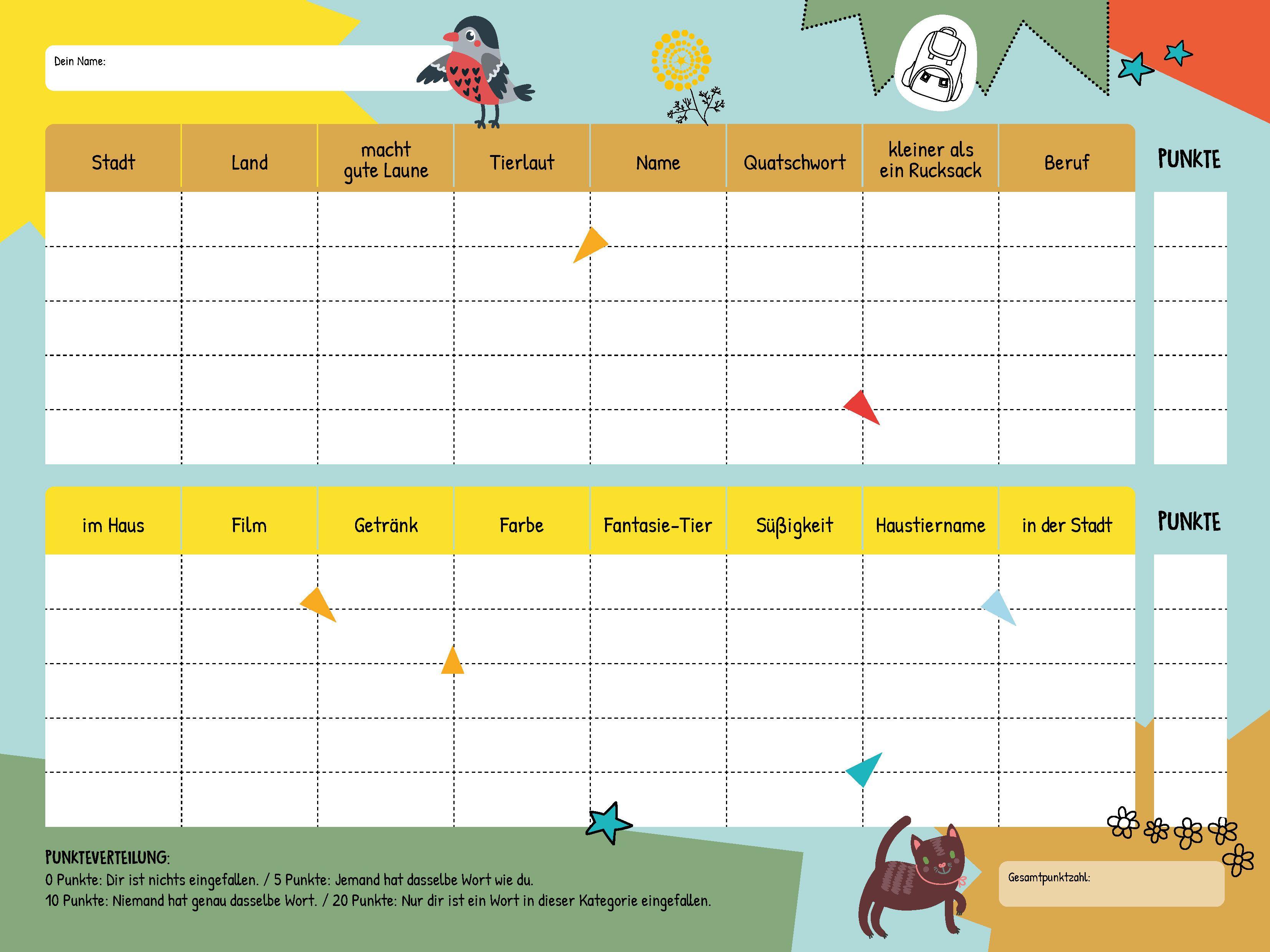 Beispielinhalt (Bild) Stadt-Land-Blödsinn. Bunter Spiele-Block für Kinder ab 8 Jahren