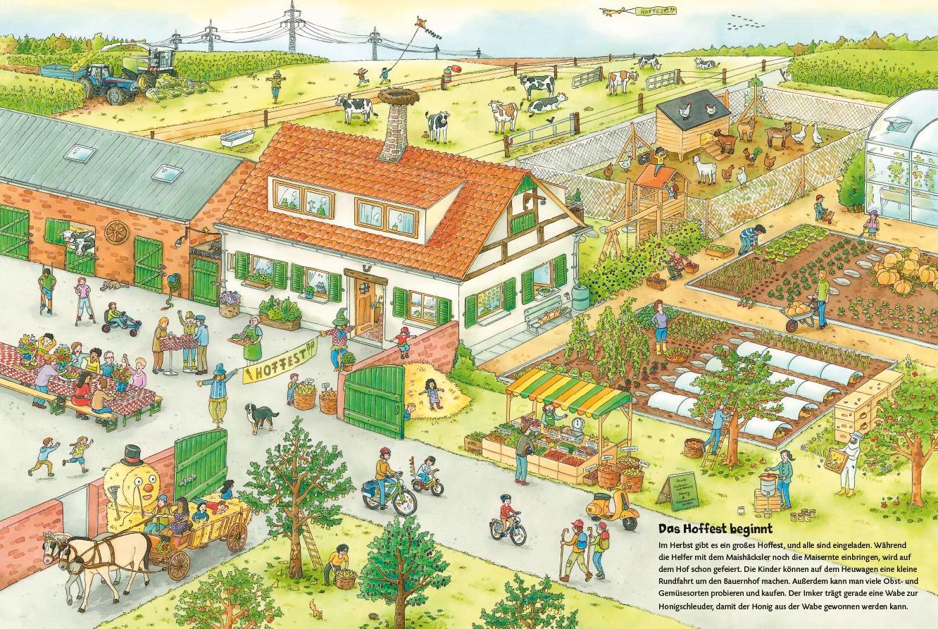 Beispielinhalt (Bild) Traktor, Kühe & Bauernhof: Das große Wimmelbuch vom Landleben