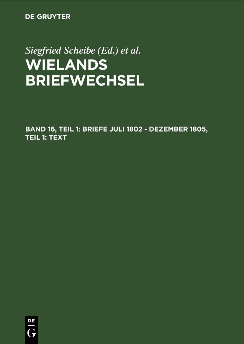 Vorderes Coverbild Briefe Juli 1802 - Dezember 1805, Teil 1: Text