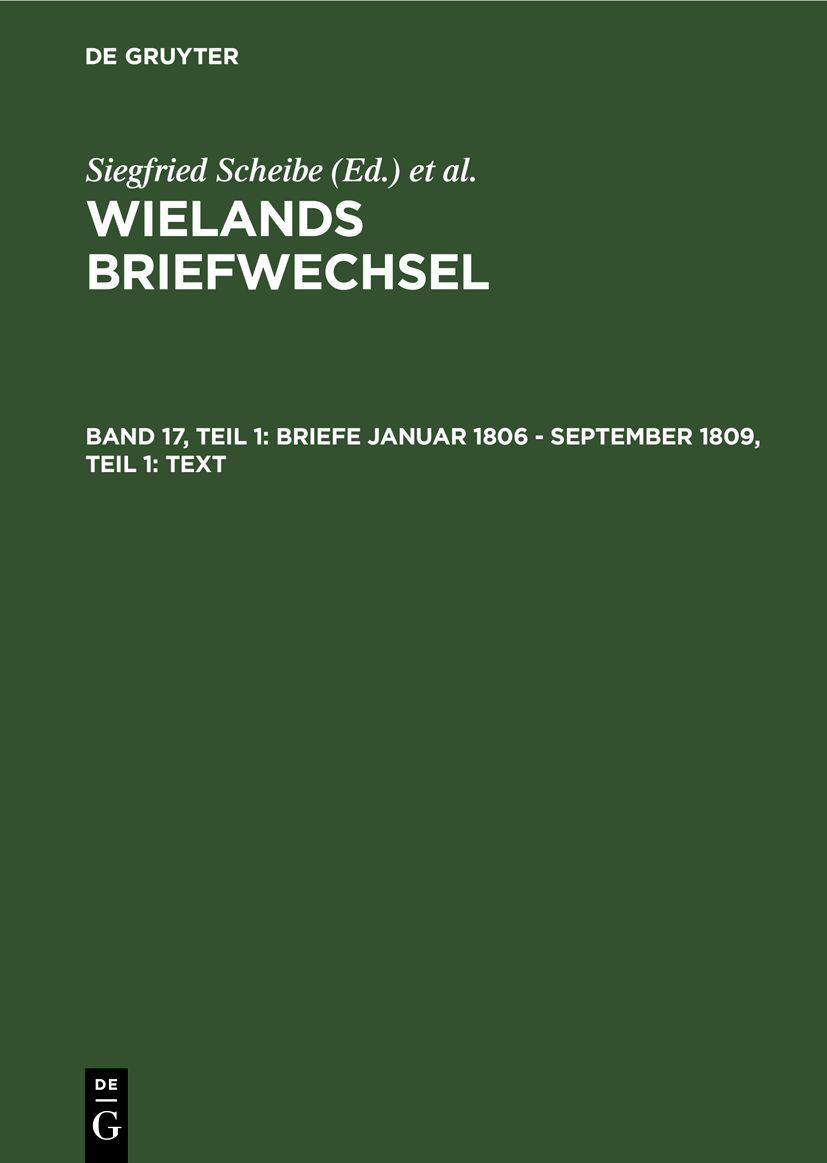 Vorderes Coverbild Briefe Januar 1806 - September 1809, Teil 1: Text
