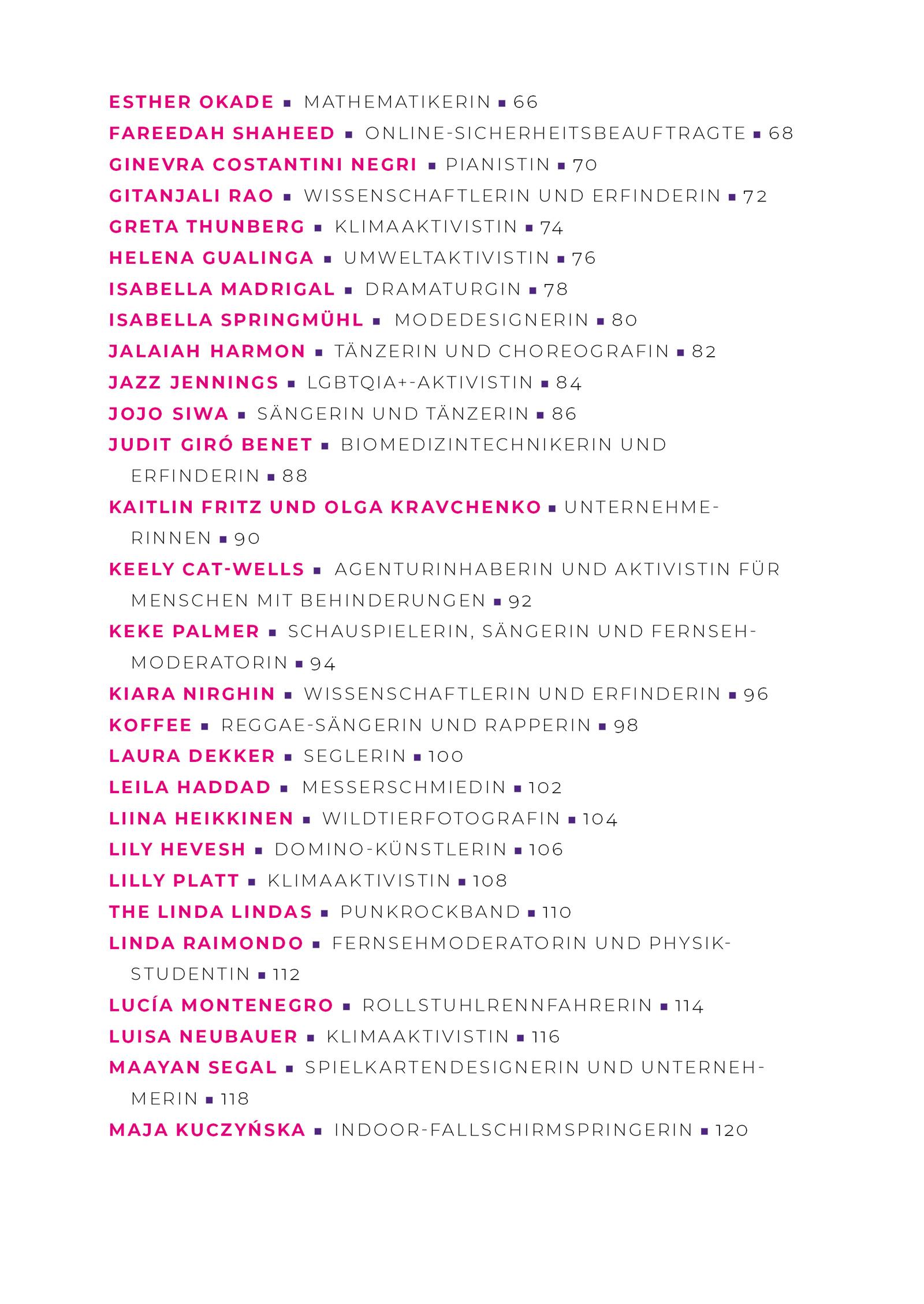 Beispielinhalt (Bild) Good Night Stories for Rebel Girls - 100 junge Frauen, die die Welt voranbringen