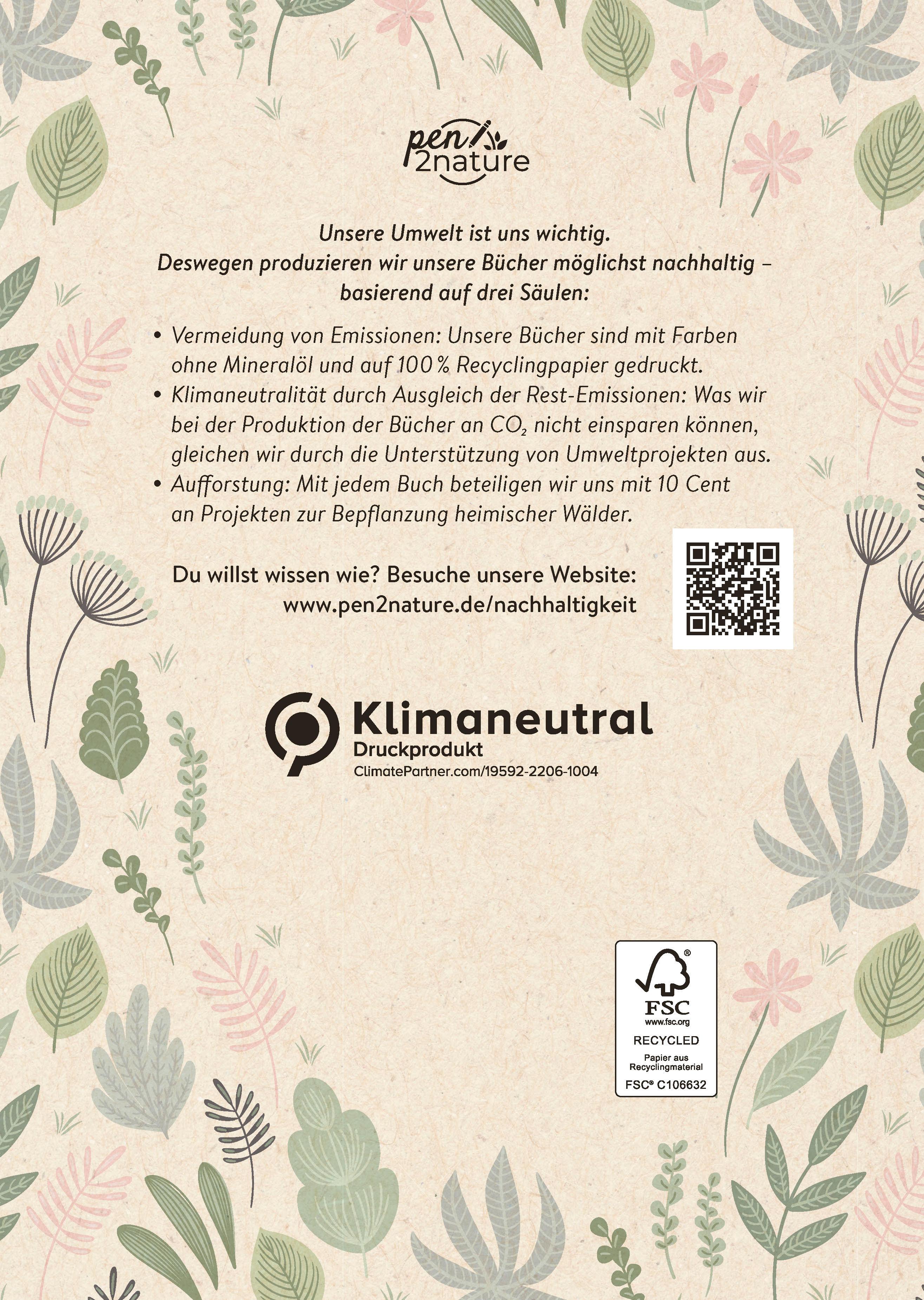 Rückseitencover Write It Down . Nachhaltiges Notizbuch in A5 mit Hardcover und Pflanzen-Motiv