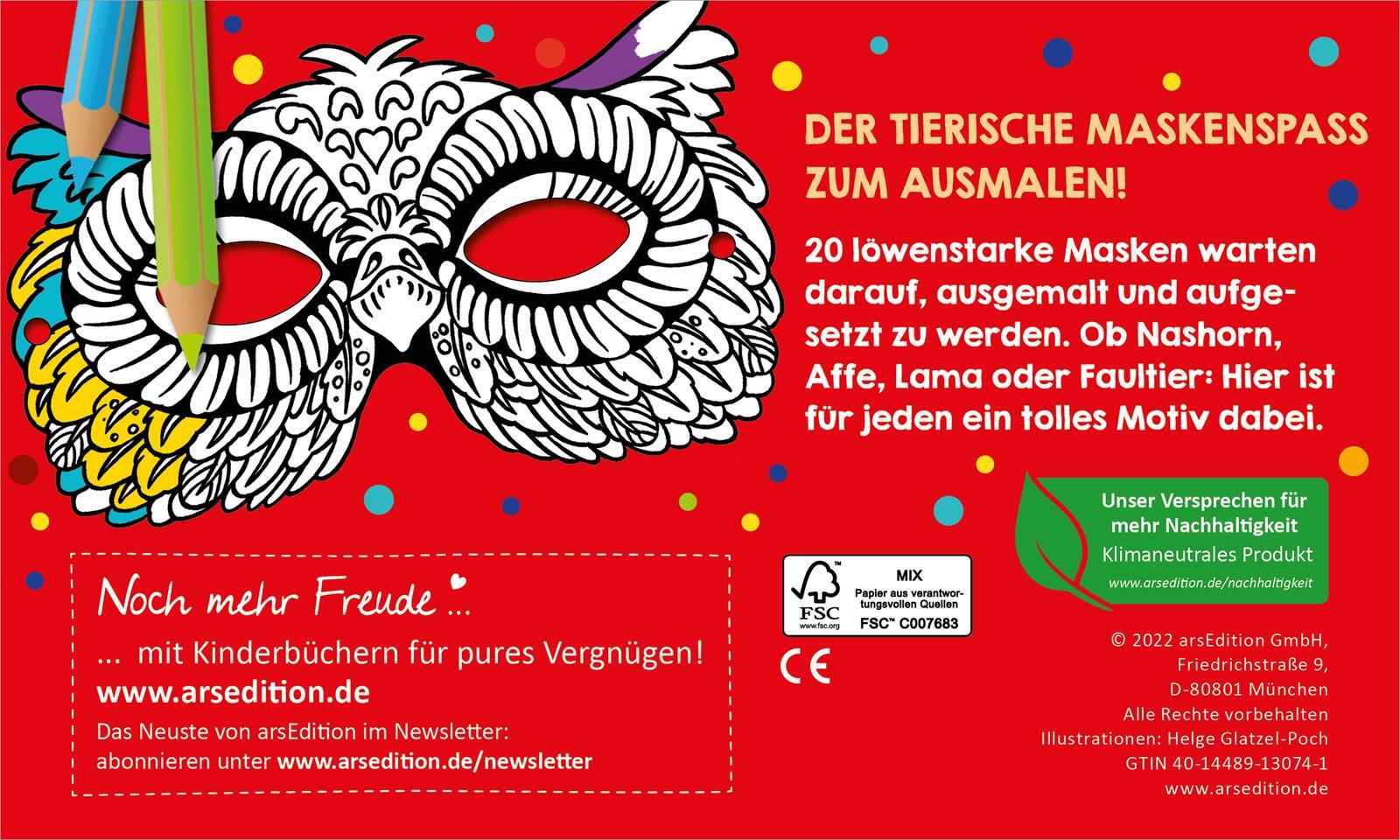 Rückseitencover Tiermasken zum Ausmalen