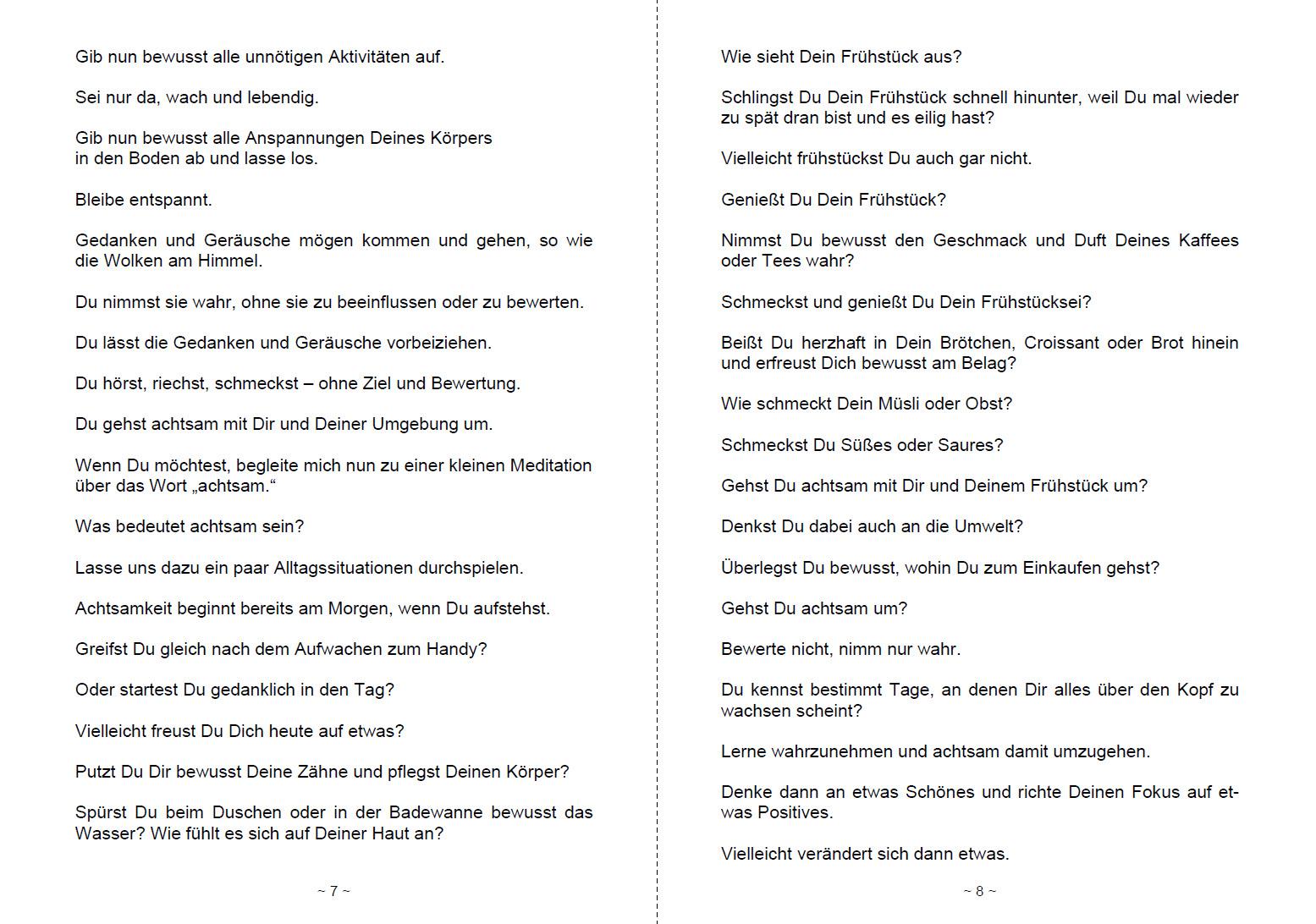 Beispielinhalt (Bild) 30 Meditationen zu den Wesenszügen des Menschen für ein entspanntes Leben
