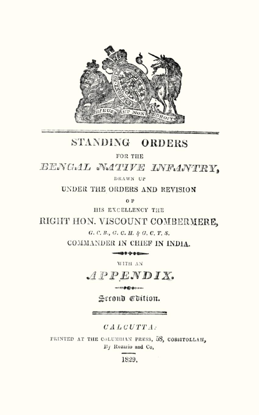 Vorderes Coverbild Standing Orders for the Bengal Native Infantry 1829