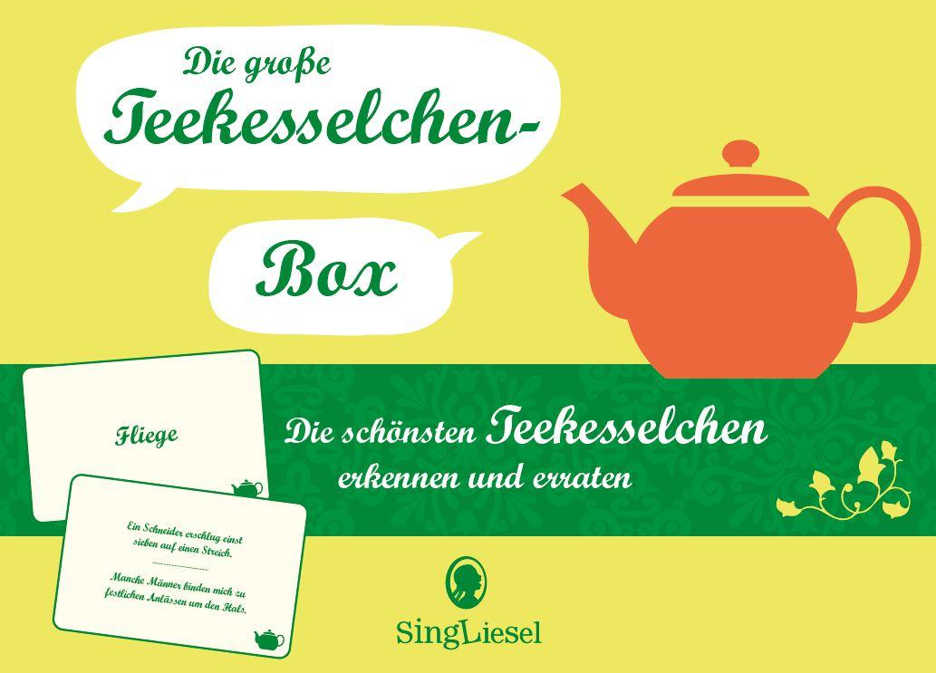 Vorderes Coverbild Die große Teekesselchen-Quiz-Box für Senioren. Der Spiele-Klassiker. Das Spiel rund um beliebte Teekesselchen für Senioren. Auch mit Demenz. Spiele Box mit 100 Karten.