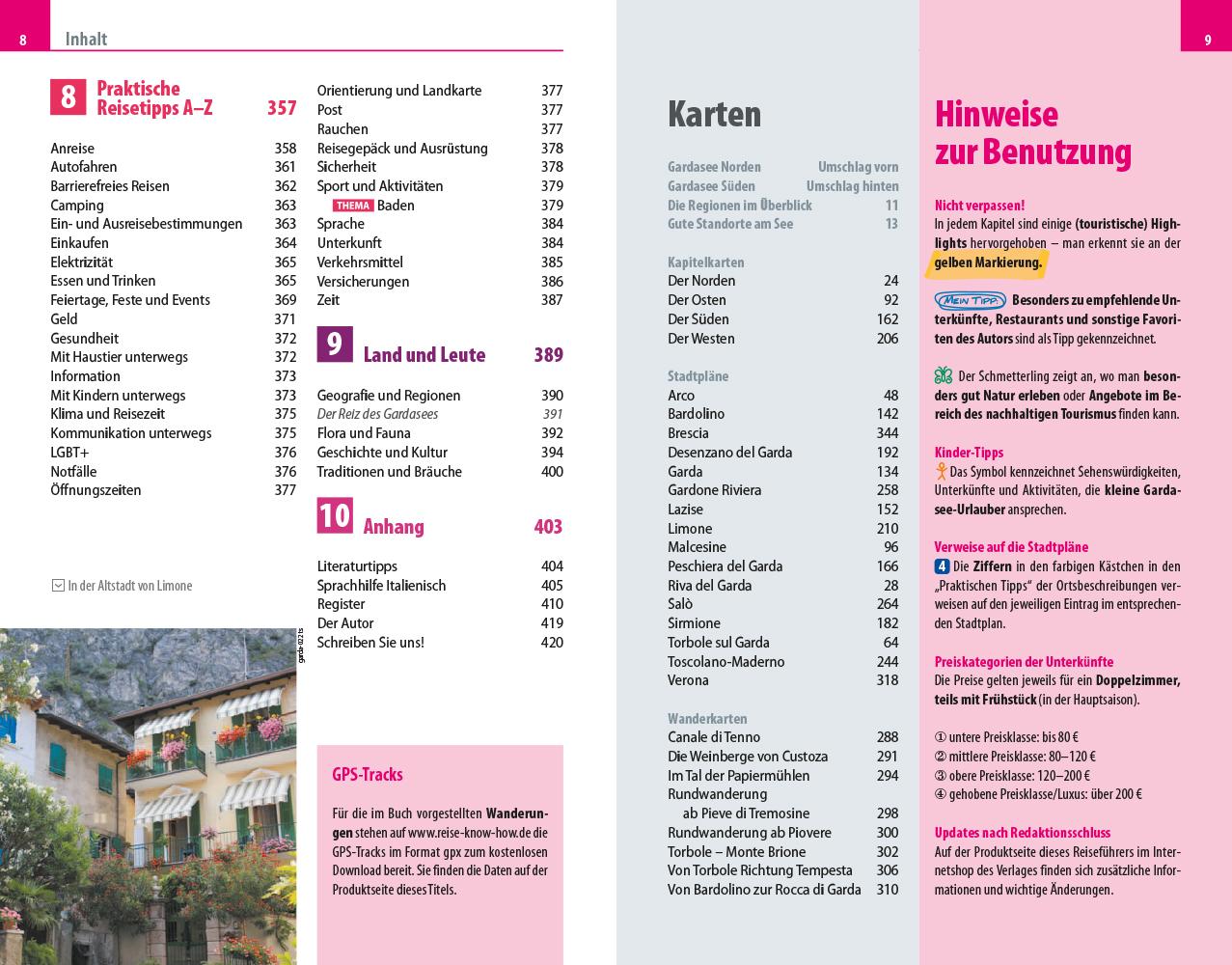 Beispielinhalt (Bild) Reise Know-How Reiseführer Gardasee mit Verona und Brescia - Mit vielen Wandertipps -