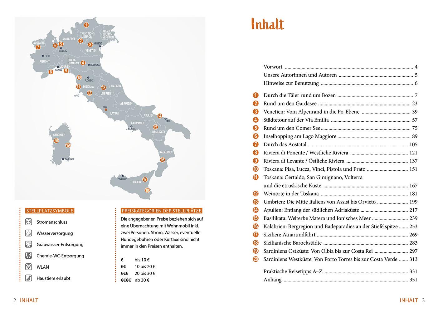 Beispielinhalt (Bild) Reise Know-How Womo & weg: Italien - Die schönsten Touren von den Alpen bis Sizilien