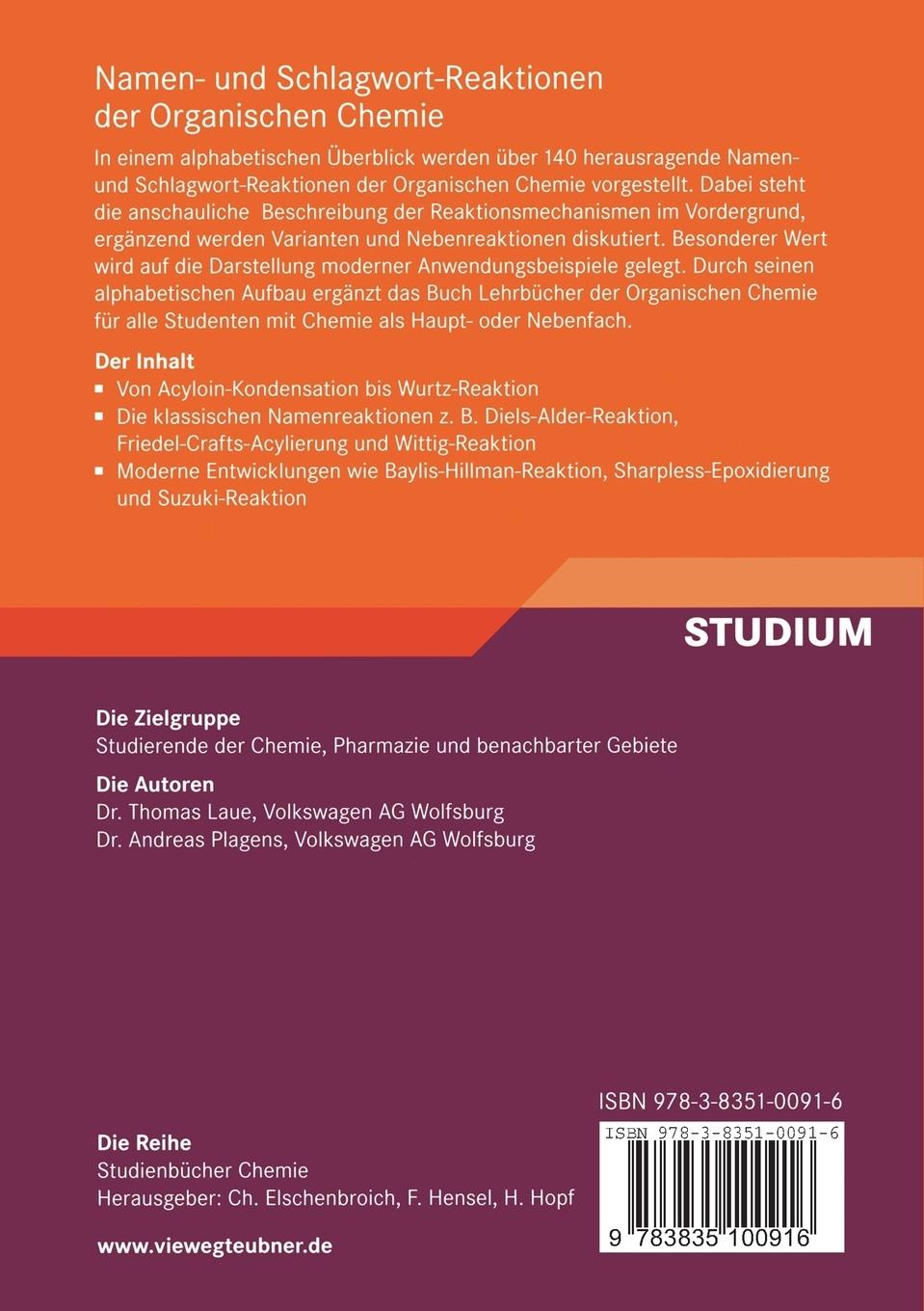 Rückseitencover Namen- und Schlagwort-Reaktionen der Organischen Chemie