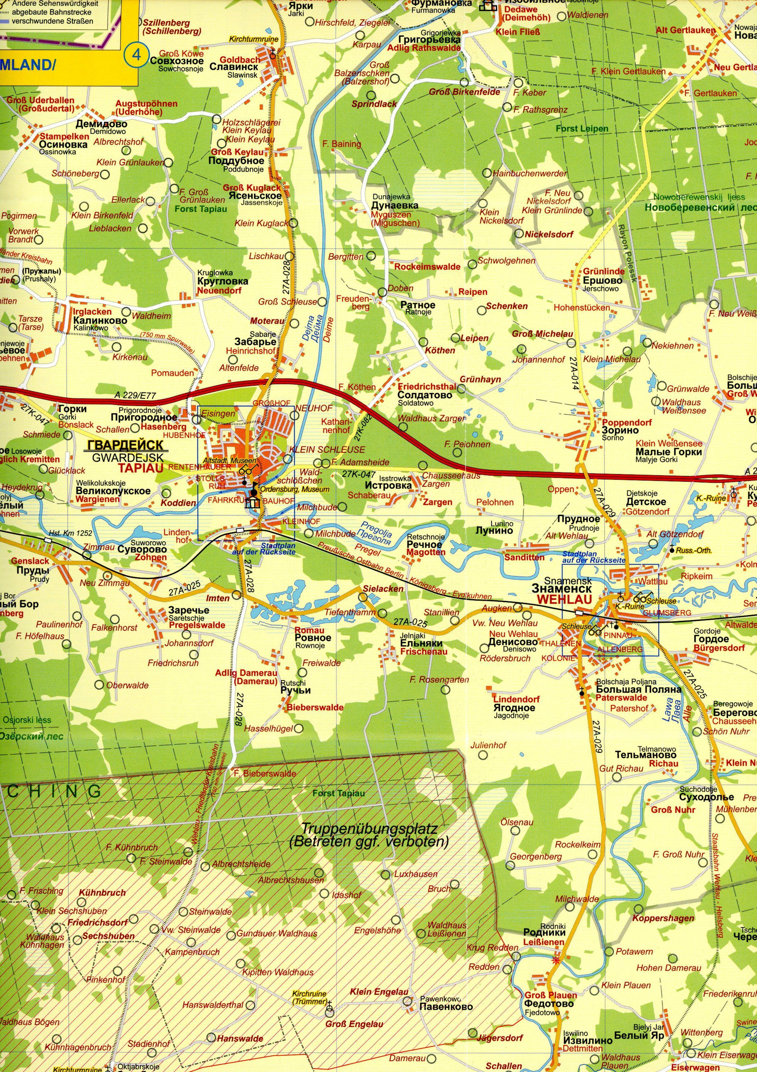 Beispielinhalt (Bild) Landkarte Nord-Ostpreußens Mitte von Königsberg bis Insterburg