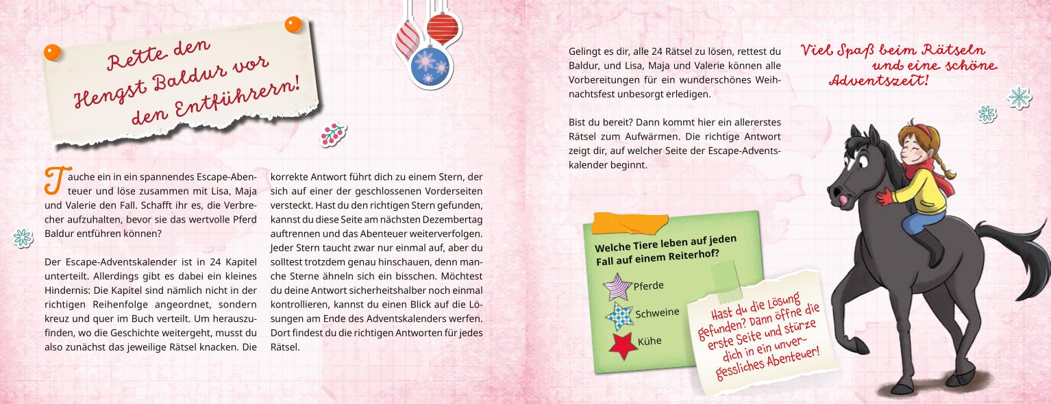 Beispielinhalt (Bild) In der Falle! Gefahr auf dem Reiterhof - Ein Escape-Adventskalender für Kids