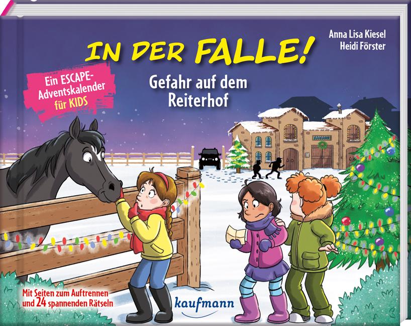 Vorderes Coverbild In der Falle! Gefahr auf dem Reiterhof - Ein Escape-Adventskalender für Kids