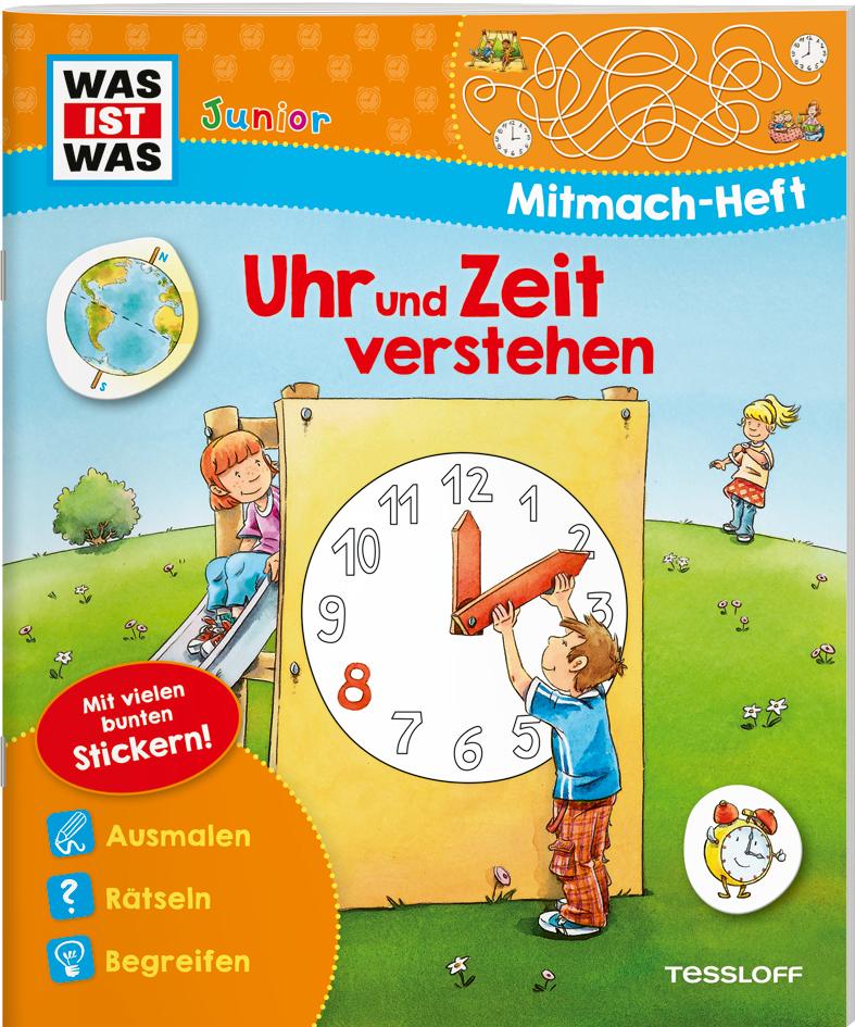 Vorderes Coverbild WAS IST WAS Junior Mitmach-Heft Uhr und Zeit verstehen