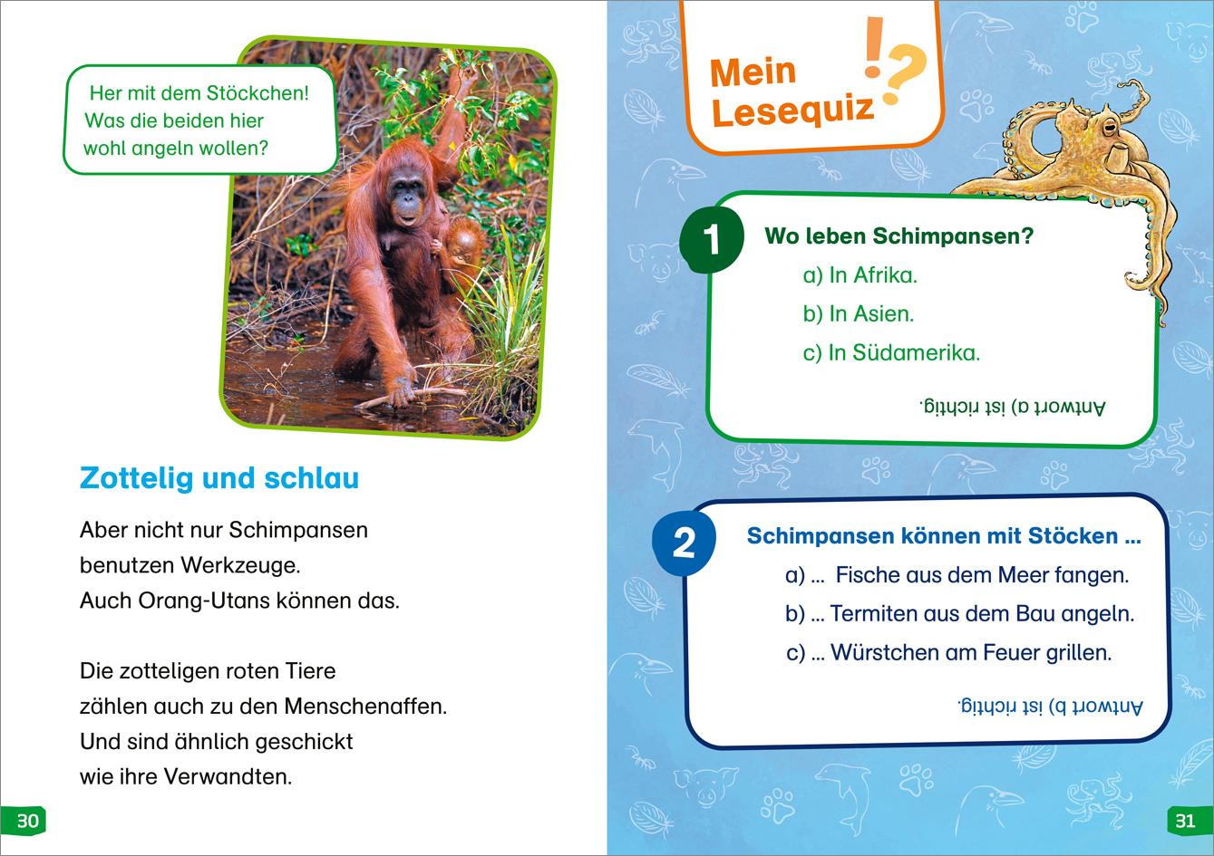 Beispielinhalt (Bild) WAS IST WAS Erstes Lesen easy! Band 12. Echt schlaue Tiere