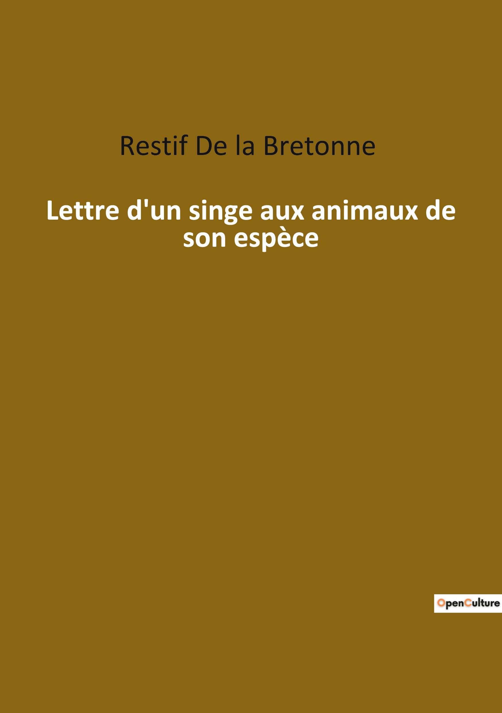 Vorderes Coverbild Lettre d'un singe aux animaux de son espèce