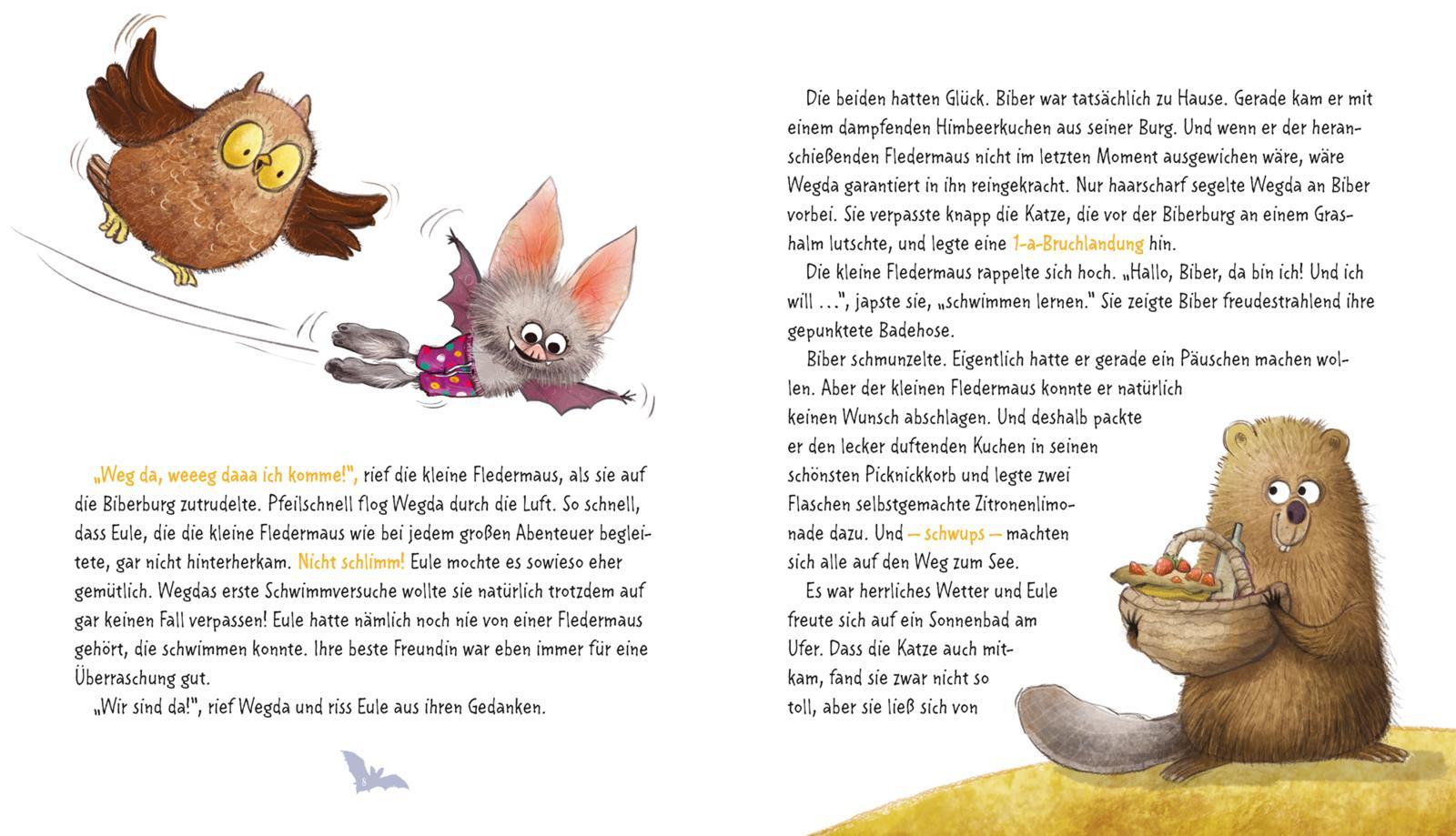 Beispielinhalt (Bild) Die kleine Fledermaus Wegda: Wegda planscht los